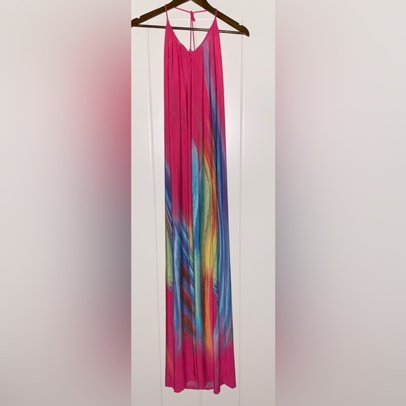Skye Summer Rainbow‎ Watercolor Maxi Dress Women 1X Boho Beachy Vacation Relax - Picture 5 of 8